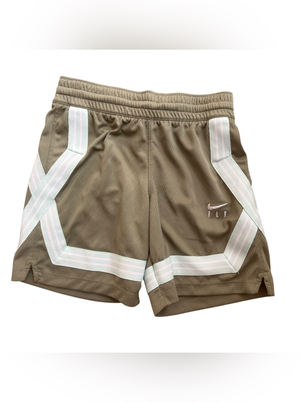 Nike Kid’s Sage Green Athletic Shorts with White and Pale Blue Accents